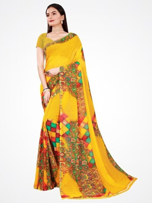 HouseOfCommon Printed Daily Wear Georgette Saree(Yellow)