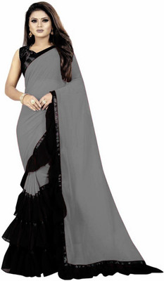LIMTD Solid/Plain Bollywood Georgette Saree(Grey, Black)