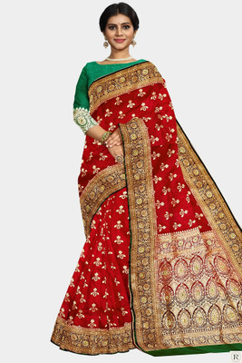 SHREE AMBAJI FASHION Woven, Self Design Banarasi Silk Blend Saree(Pack of 3, Multicolor)