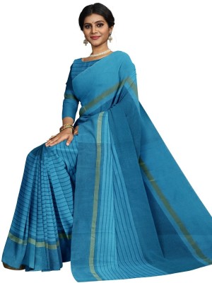 Suali Striped Daily Wear Cotton Silk Saree(Light Blue)