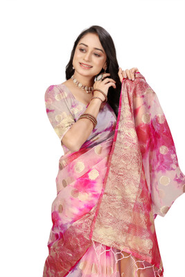 Aarunika SST Solid/Plain Bollywood Organza Saree(Pink)