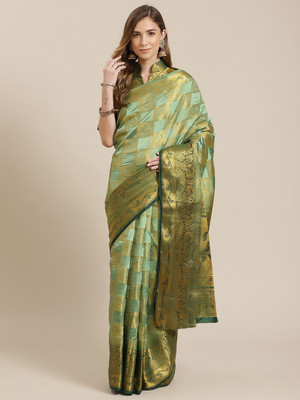 Divastri Woven, Printed Banarasi Cotton Silk Saree(Light Green)