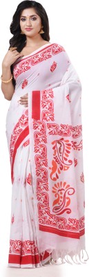 Desh Bidesh Woven Handloom Handloom Pure Cotton Saree(White)