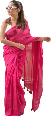 kalpana handloom Solid/Plain Tant Cotton Blend Saree(Magenta)