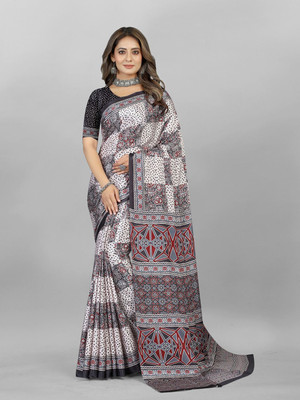 ANOUK Printed Daily Wear Silk Blend Saree(White)