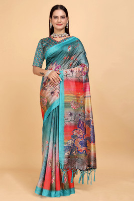 Mugdarra Floral Print Daily Wear Cotton Silk Saree(Multicolor)