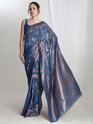 Janasya Woven Banarasi Silk Blend Saree(Blue)