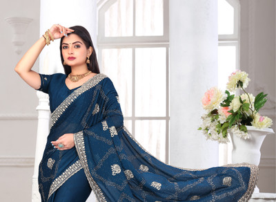 KHRITI FAB Embroidered Bollywood Georgette Saree(Dark Green)