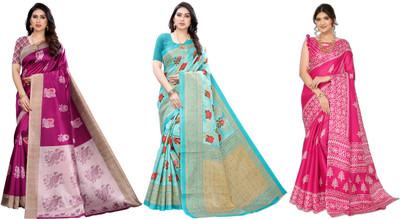 ANIRAV Printed, Woven Daily Wear Art Silk Saree(Pack of 3, Purple, Blue, Pink)