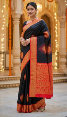 sarees Woven Kanjivaram Raw Silk Saree(Black)