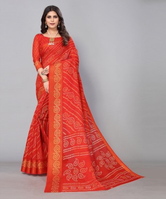 YOSHA TRENDZ Printed Bollywood Linen Saree(Orange)