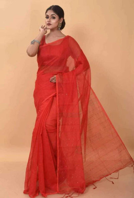Ghosh handloom Self Design Tant Pure Cotton Saree(Red)