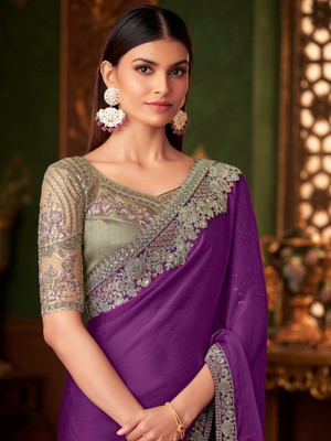 Sareemall Embellished Bollywood Georgette Saree(Purple)