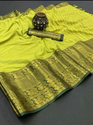 FABFIZA Self Design, Solid/Plain Banarasi Cotton Silk Saree(Light Green)
