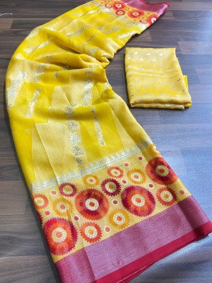 bhavika silk mills Woven Banarasi Brasso Saree(Yellow)