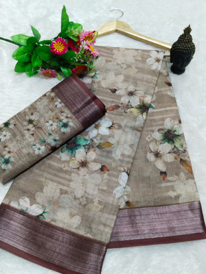 HouseOfCommon Embroidered, Applique Kanjivaram Linen, Cotton Linen Saree(Multicolor)