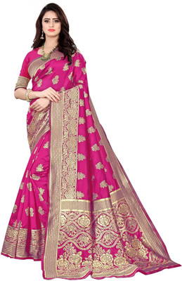 HouseOfCommon Woven Kanjivaram Pure Silk Saree(Pink)