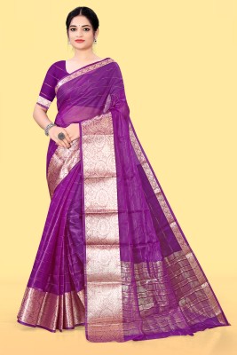 dhanshvi trends Woven Banarasi Jacquard, Organza Saree(Purple)