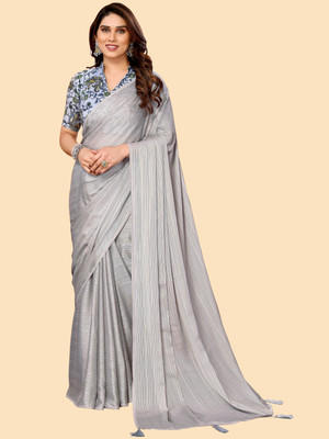 sadika Solid/Plain Sambalpuri Silk Blend Saree(Grey)