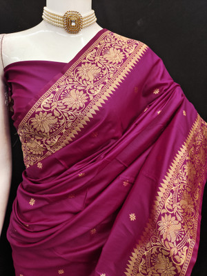 yourwish Woven Banarasi Art Silk, Jacquard Saree(Magenta, Gold)