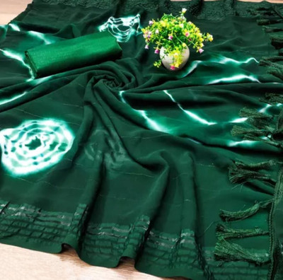 Vijayhanuman Dyed Bollywood Chiffon Saree(Dark Green)