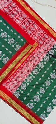 Hozaifa Sarees Woven Sambalpuri Silk Blend Saree(Dark Green, Pink)