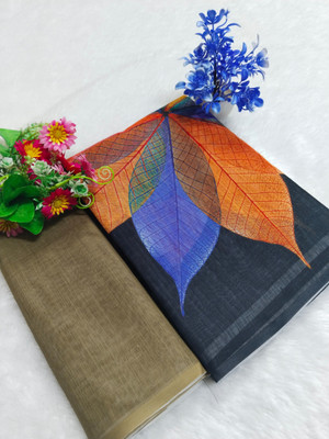 HouseOfCommon Printed Kanjivaram Linen, Cotton Linen Saree(Multicolor)