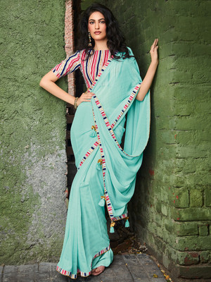 Divastri Printed Bollywood Georgette Saree(Blue)