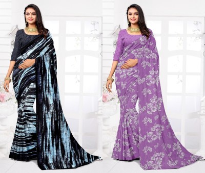 STYLEVEDA Paisley Daily Wear Georgette Saree(Pack of 2, Purple, Black)