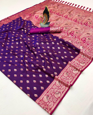 Divastri Woven Banarasi Cotton Silk Saree(Purple)
