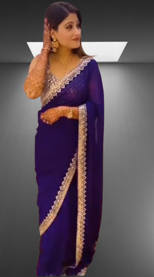 BK COLLECTION Embroidered Bollywood Georgette Saree(Purple)