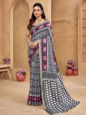 all about you Printed Daily Wear Silk Blend Saree(Grey)