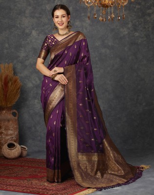 SIRIL Woven, Self Design Banarasi Silk Blend Saree(Purple, Gold)