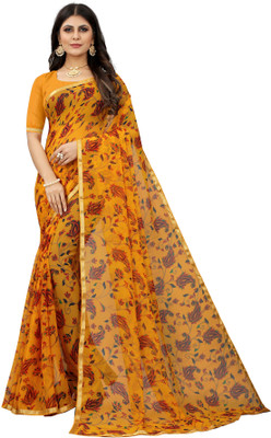 KREZVI Embroidered, Solid/Plain, Embellished Bollywood Satin, Silk Blend Saree(Yellow)