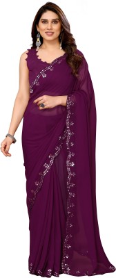 RUKHA FAB Self Design, Solid/Plain Bollywood Georgette Saree(Purple)