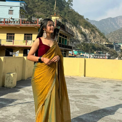 HouseOfCommon Embroidered Bollywood Chiffon Saree(Mustard)