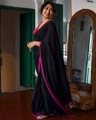 makalitraders Self Design Handloom Cotton Blend Saree(Black)