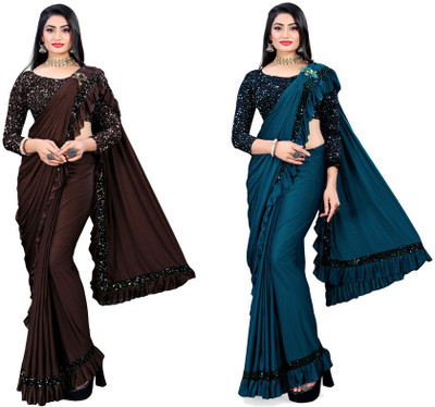 MIJAASHREE Embellished Bollywood Lycra Blend Saree(Pack of 2, Multicolor)