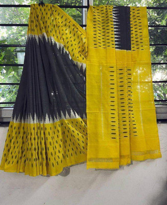 JASU CREATION Printed Handloom Pure Cotton Saree(Black)