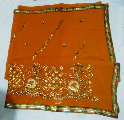 AARTI SAREES Embroidered Bollywood Chiffon Saree(Gold)