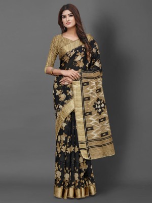 Ratnavati Printed Ikkat Art Silk Saree(Black)