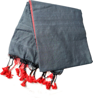 sheeisqueen Solid/Plain Handloom Handloom Cotton Blend Saree(Grey)