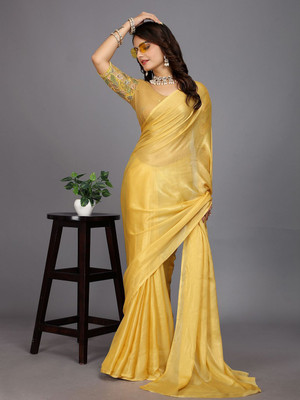 Shrijamyahamm Self Design Bollywood Chiffon Saree(Yellow)