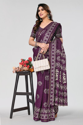 Winza Designer Geometric Print Bollywood Cotton Silk Saree(Magenta)
