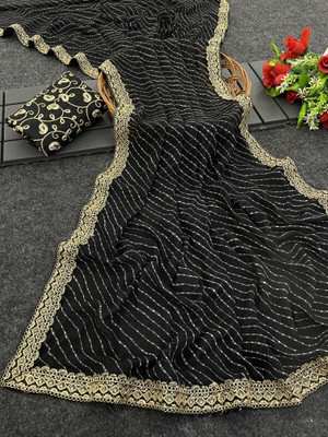 NERTA BOUTIQUE Self Design, Embroidered Bollywood Georgette Saree(Black)