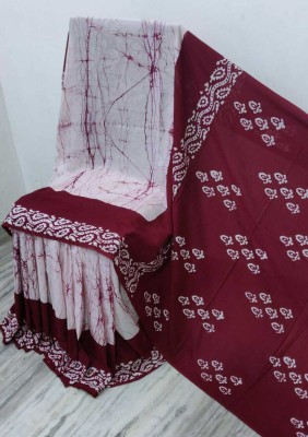 RAMNATHS Printed, Color Block, Blocked Printed Daily Wear Pure Cotton Saree(Maroon, White)