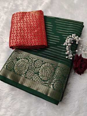 Sakhi Vastra Digital Print, Woven Banarasi Jacquard, Silk Blend Saree(Dark Green)