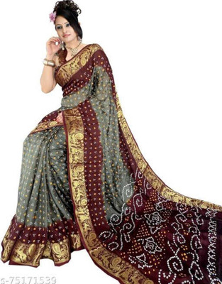 M.B.ENTERPRISE Dyed, Woven Bandhani Art Silk Saree(Green)