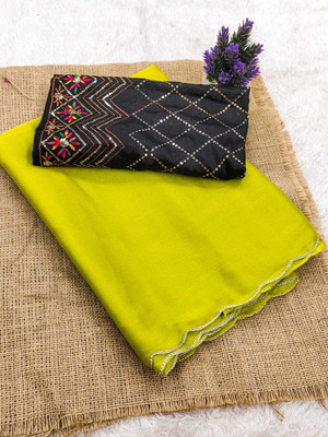 VivaElle Geometric Print, Embroidered, Solid/Plain Bollywood Chiffon Saree(Yellow)