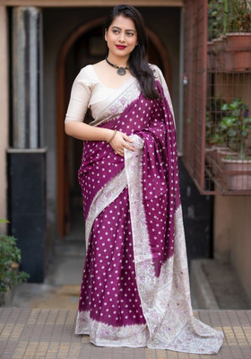 Divastri Printed Manipuri Silk Blend Saree(Purple)